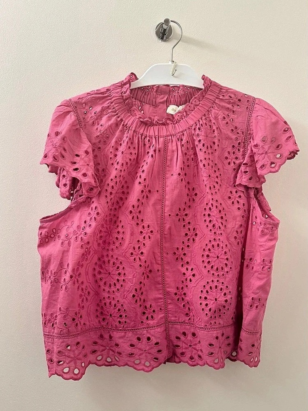 Hot Pink Eyelet Ruffle Blouse Size Large Like New